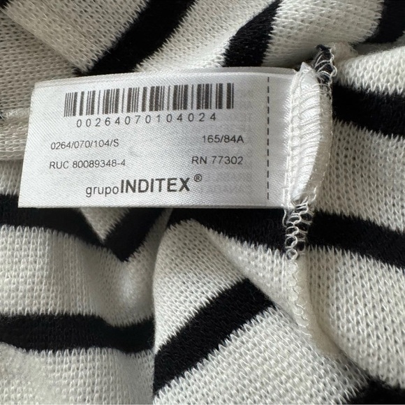 ZARA Sweater Top Small Black White Stripe Cap Sleeves Cowl Neck Asymmetrical NWT - Picture 9 of 9